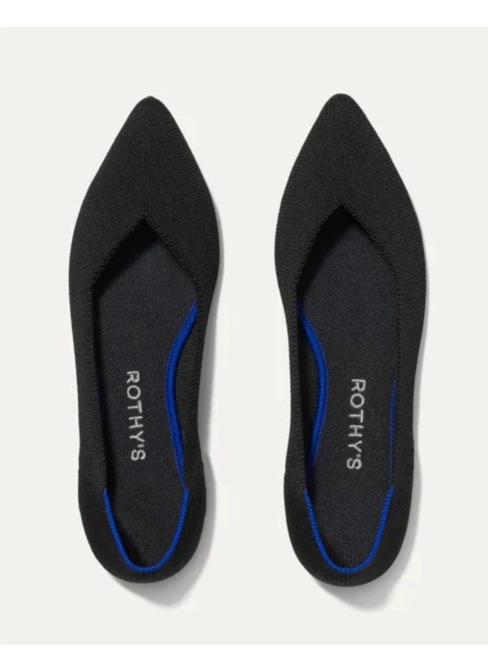 Rothy's Black Pointed Flats with Blue Trim